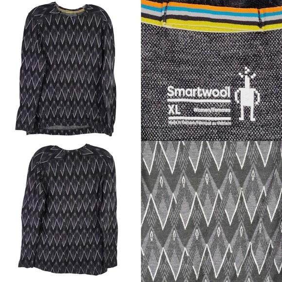 Smartwool Sweaters - Smartwool Sweater Women's XL Black Wool Zig Zag Pattern LS Baselayer Flaw